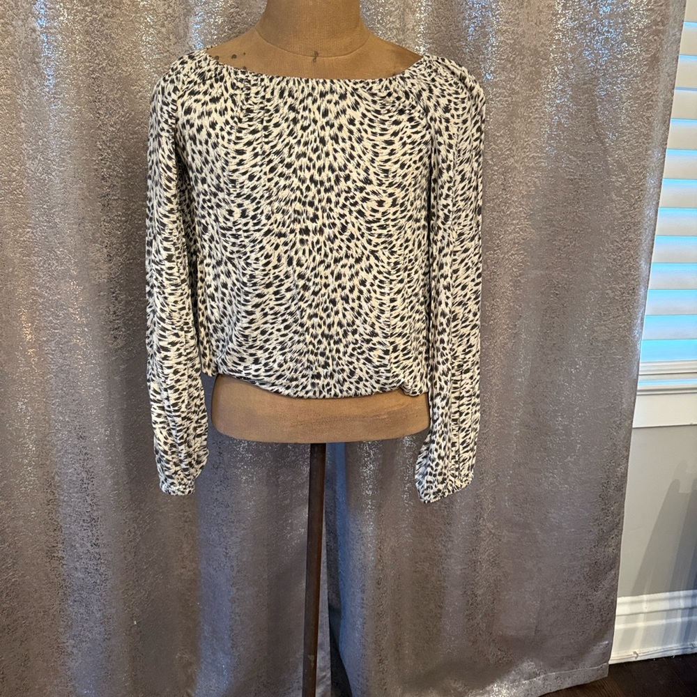 Anthropologie Black and Cream Patterned Blouse